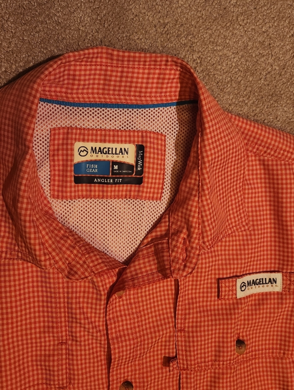 Magellan Outdoors Men's MagWick Fishing Shirt - Orange Gingham - Size Medium